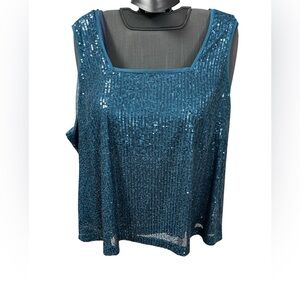 Isaac Mizrahi live! Blue Sequin Tank Top Size:  2X